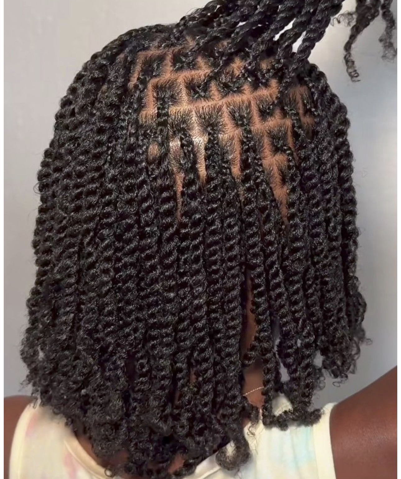 Full, defined two strand twists with neat parting on a client at The Braiders Lounge in Somerset, NJ.