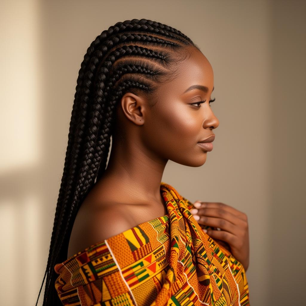 African woman with traditional cornrow braids